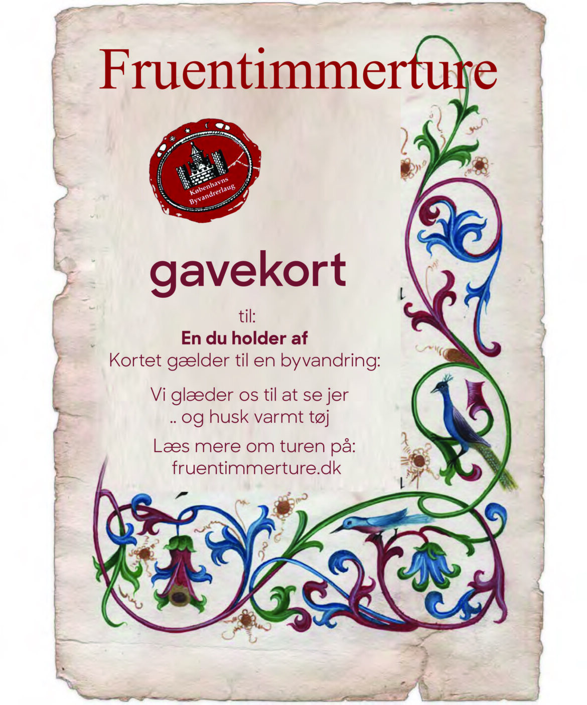 Gavekort til byvandring i København.